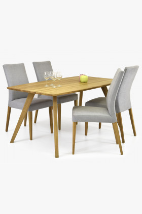 Essgarnitur 5-teilig Eichenholz Esstisch mit grauen Stühlen